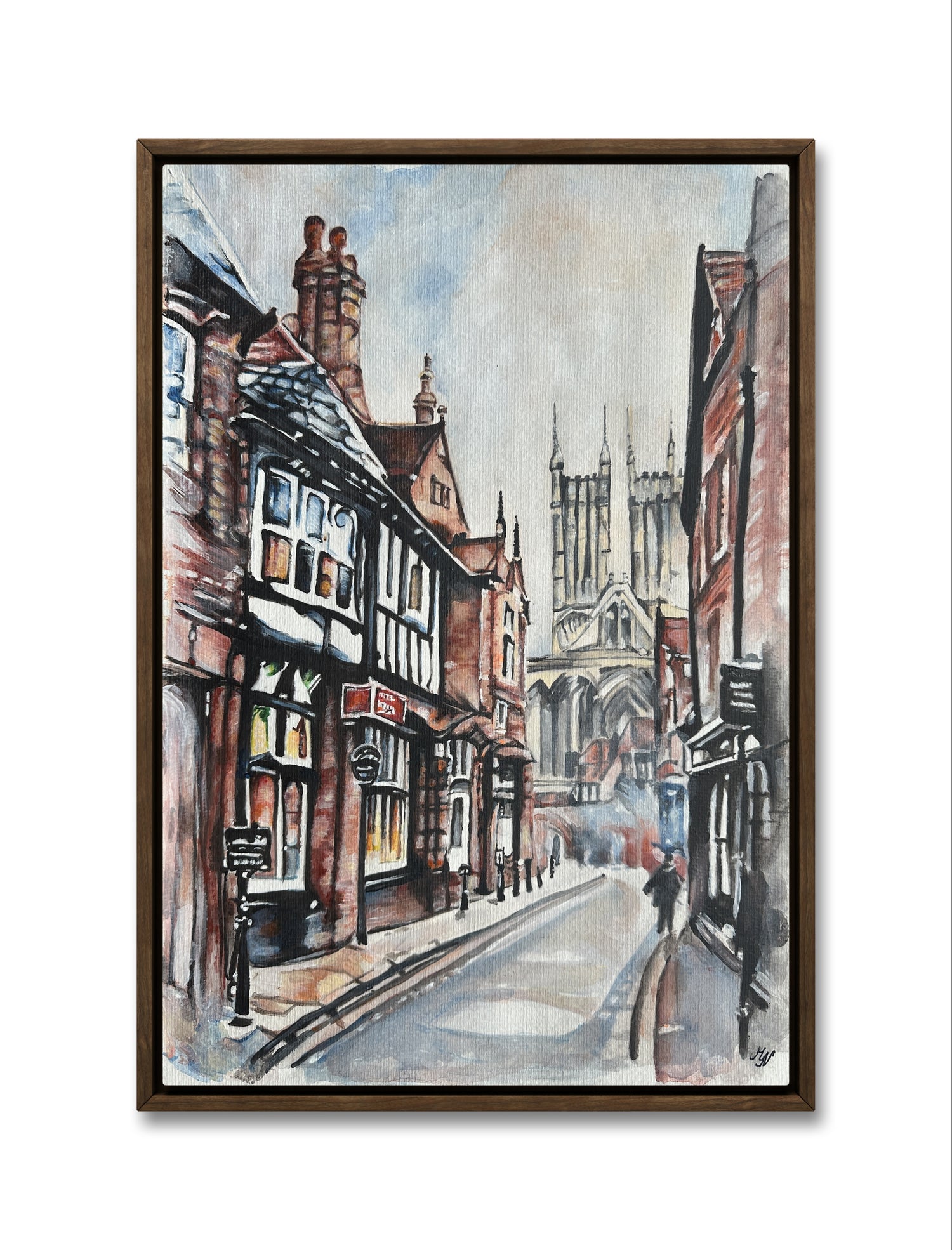 Lincoln England artwork with medieval architecture theme