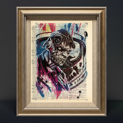 Unique print crafted on vintage dictionary page, perfect for horror fans.