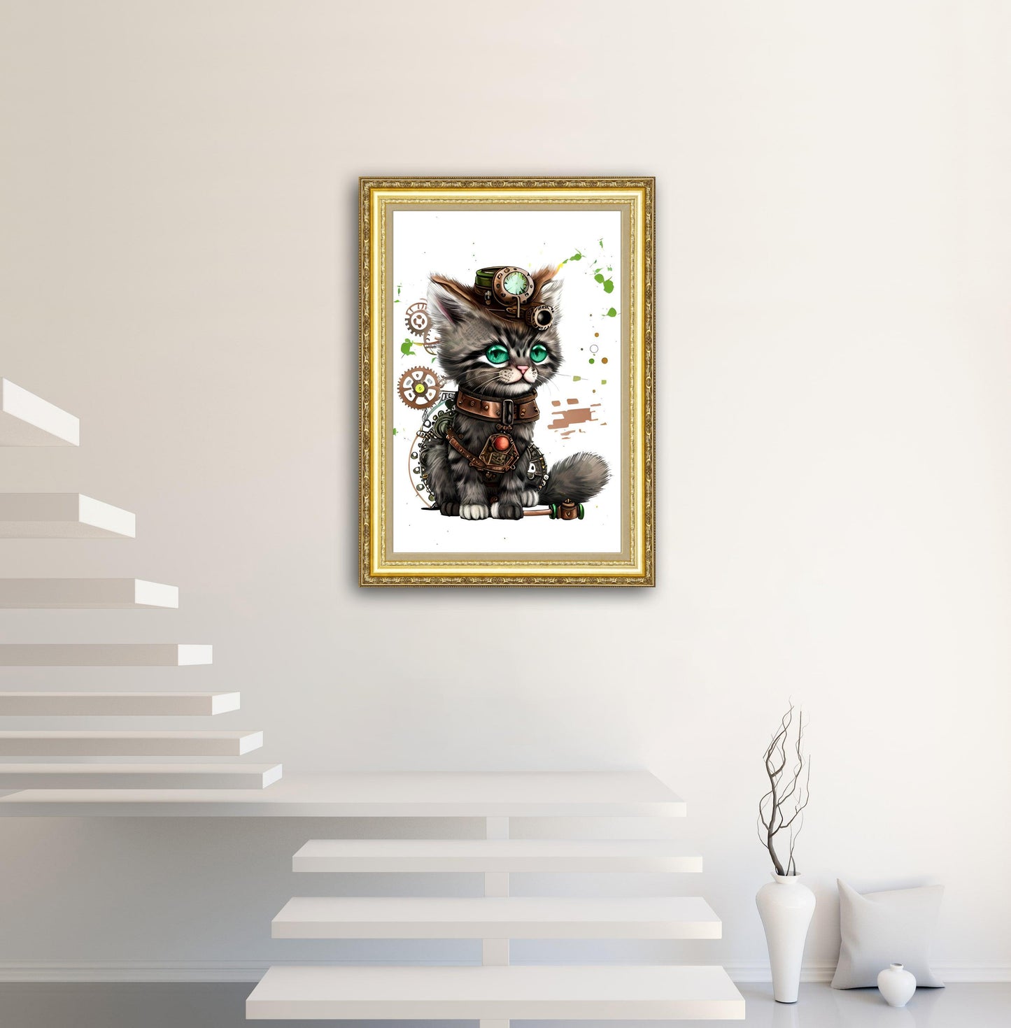 Green Eyes Kitten - Steampunk Dictionary Art Print, Fine Art Print, Funny Animal, Perfect Gift - ArtCursor