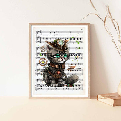 Green Eyes Kitten - Steampunk Dictionary Art Print, Fine Art Print, Funny Animal, Perfect Gift - ArtCursor