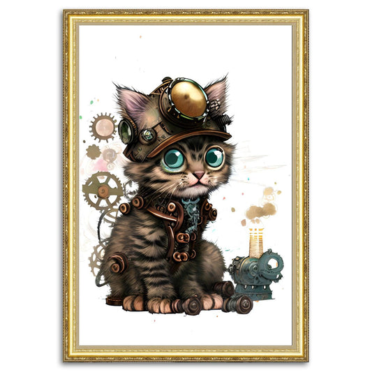 Coghearted Kitten - Steampunk Dictionary Art Print, Fine Art Print, Funny Animal, Perfect Gift - ArtCursor