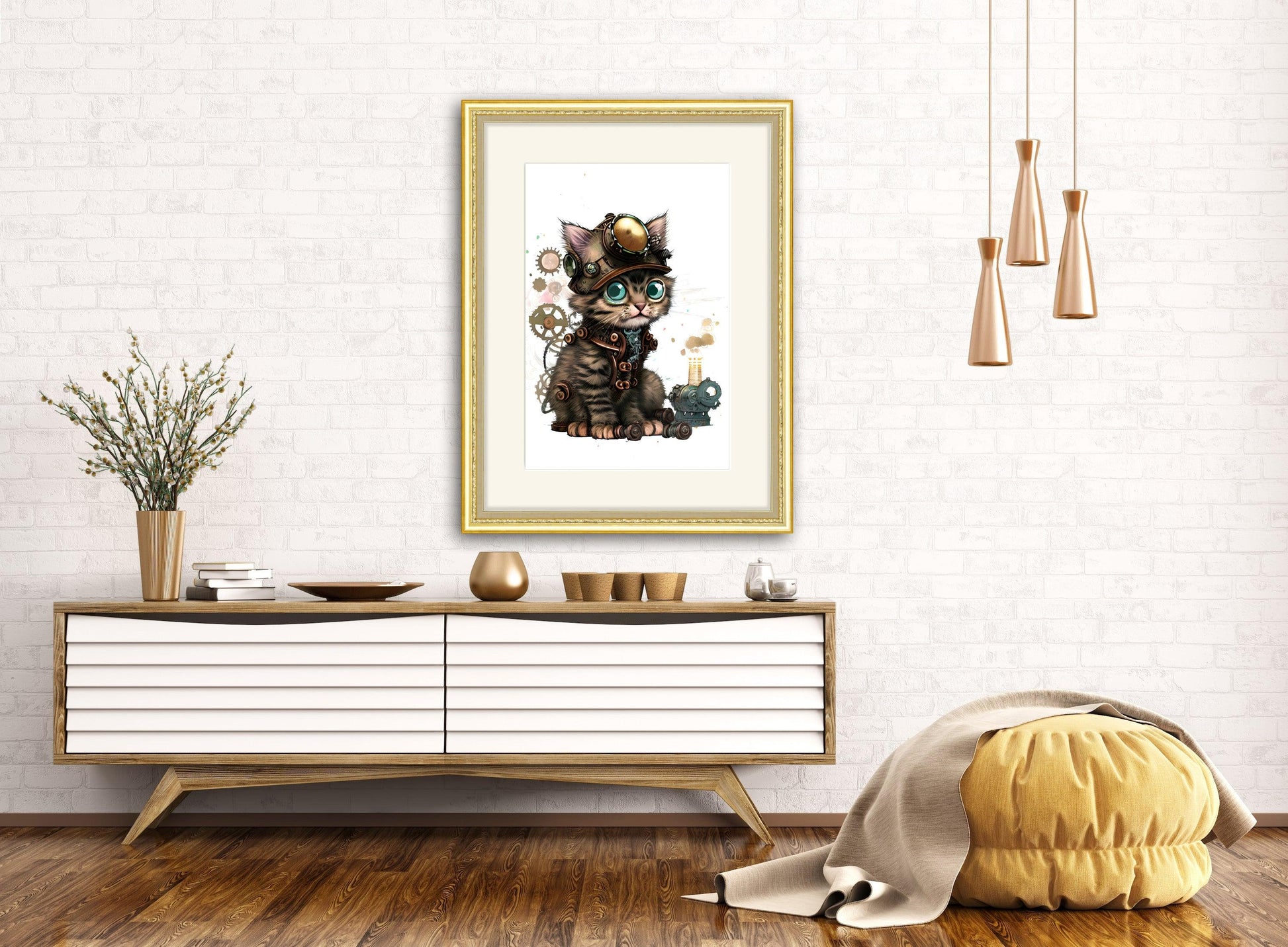 Coghearted Kitten - Steampunk Dictionary Art Print, Fine Art Print, Funny Animal, Perfect Gift - ArtCursor