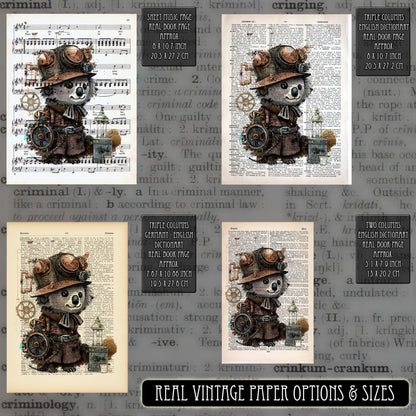 Koala Bear Traveler - Steampunk Dictionary Art Print, Fine Art Print, Funny Animal, Perfect Gift - ArtCursor