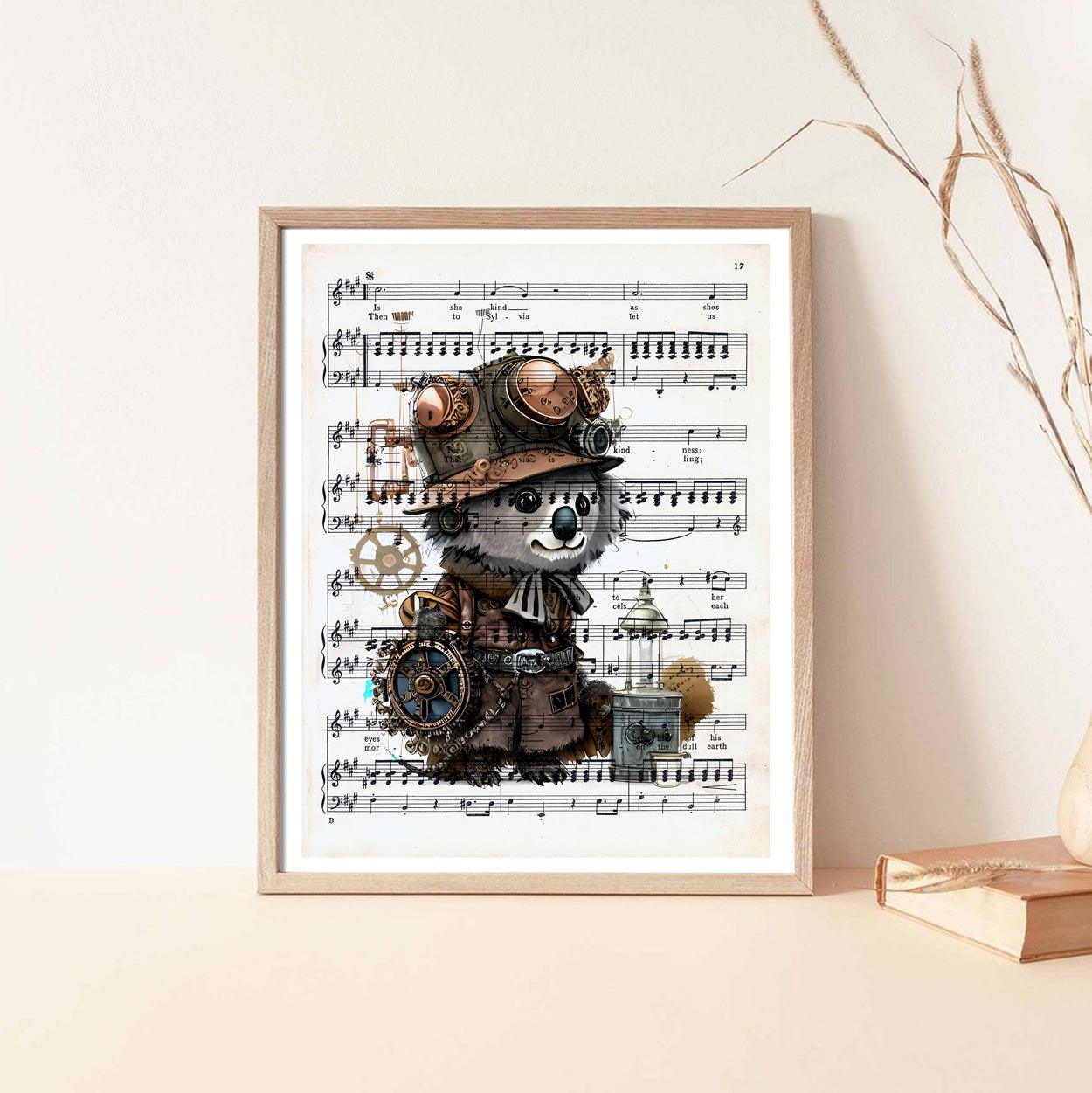 Koala Bear Traveler - Steampunk Dictionary Art Print, Fine Art Print, Funny Animal, Perfect Gift - ArtCursor