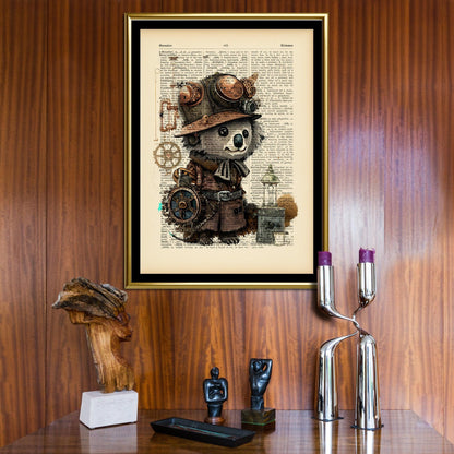 Koala Bear Traveler - Steampunk Dictionary Art Print, Fine Art Print, Funny Animal, Perfect Gift - ArtCursor