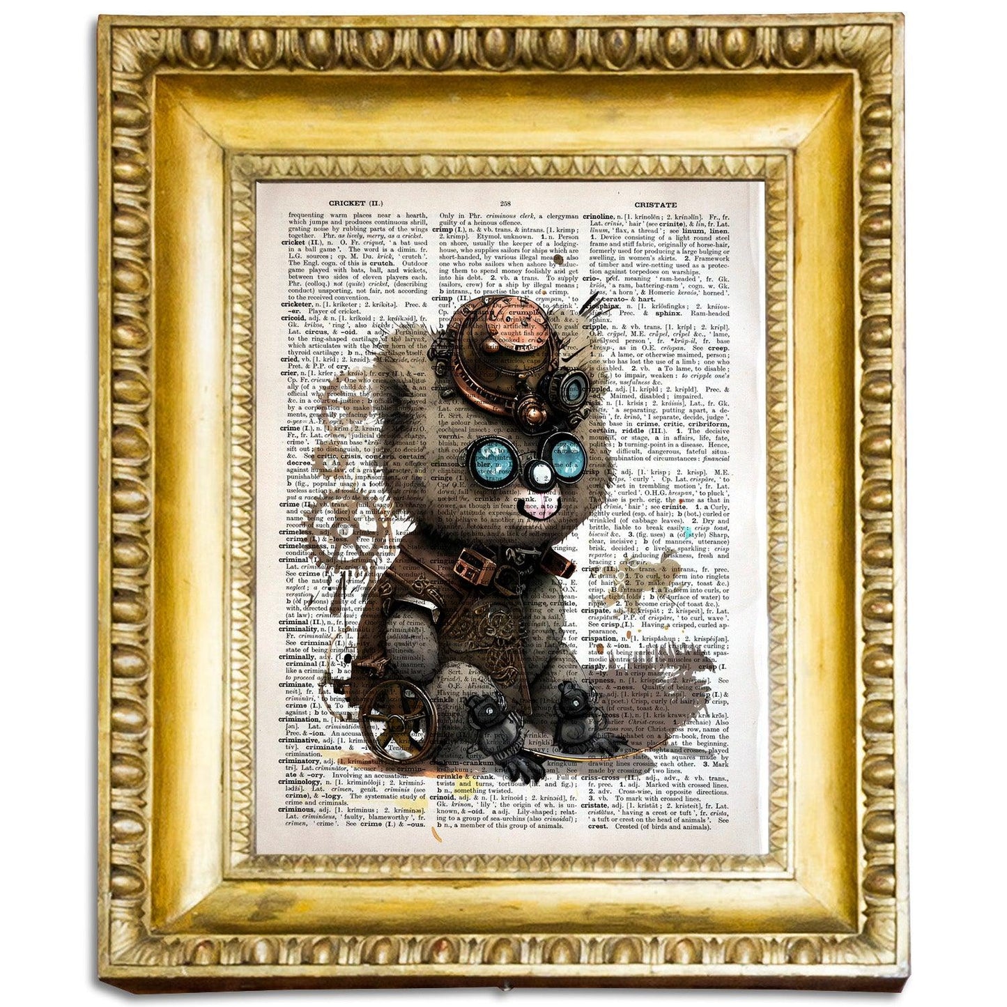 Smiling Funny Bear - Steampunk Dictionary Art Print, Fine Art Print, Funny Animal, Perfect Gift - ArtCursor