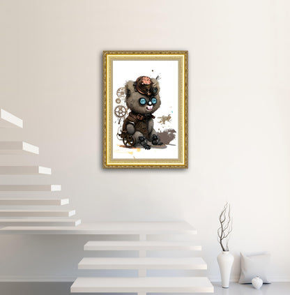 Smiling Funny Bear - Steampunk Dictionary Art Print, Fine Art Print, Funny Animal, Perfect Gift - ArtCursor