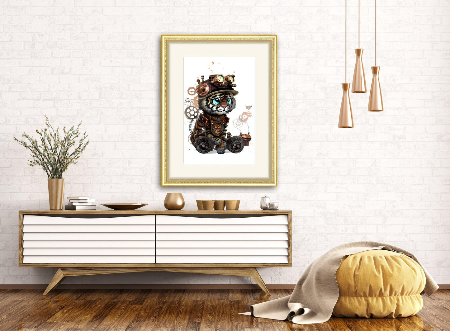Tiger with Cogs - Steampunk Dictionary Art Print, Fine Art Print, Funny Animal, Perfect Gift, Whimsical Steampunk Tiger Collage Print - ArtCursor