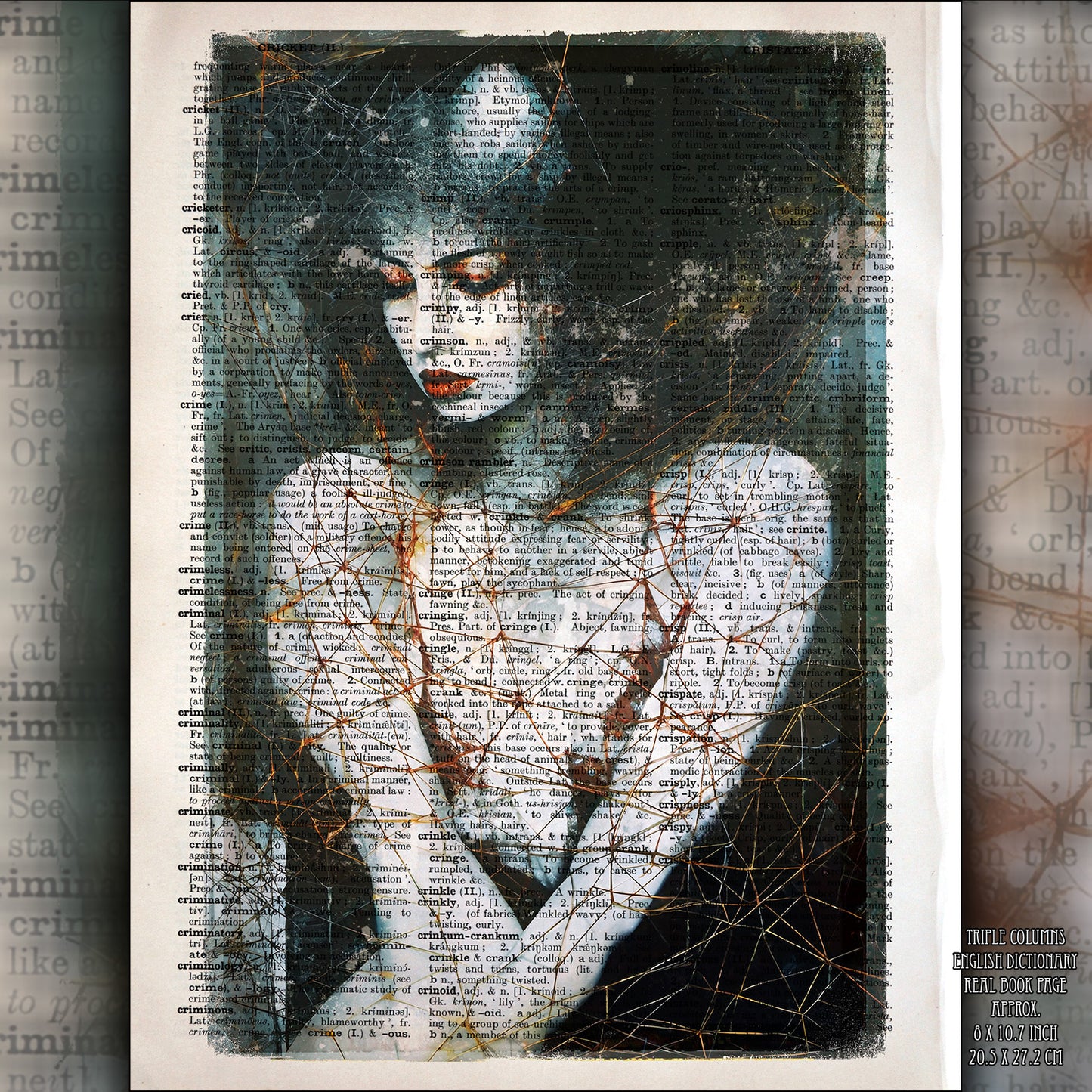 Surreal portrait on authentic vintage paper: Entwined Melancholy Dreams.