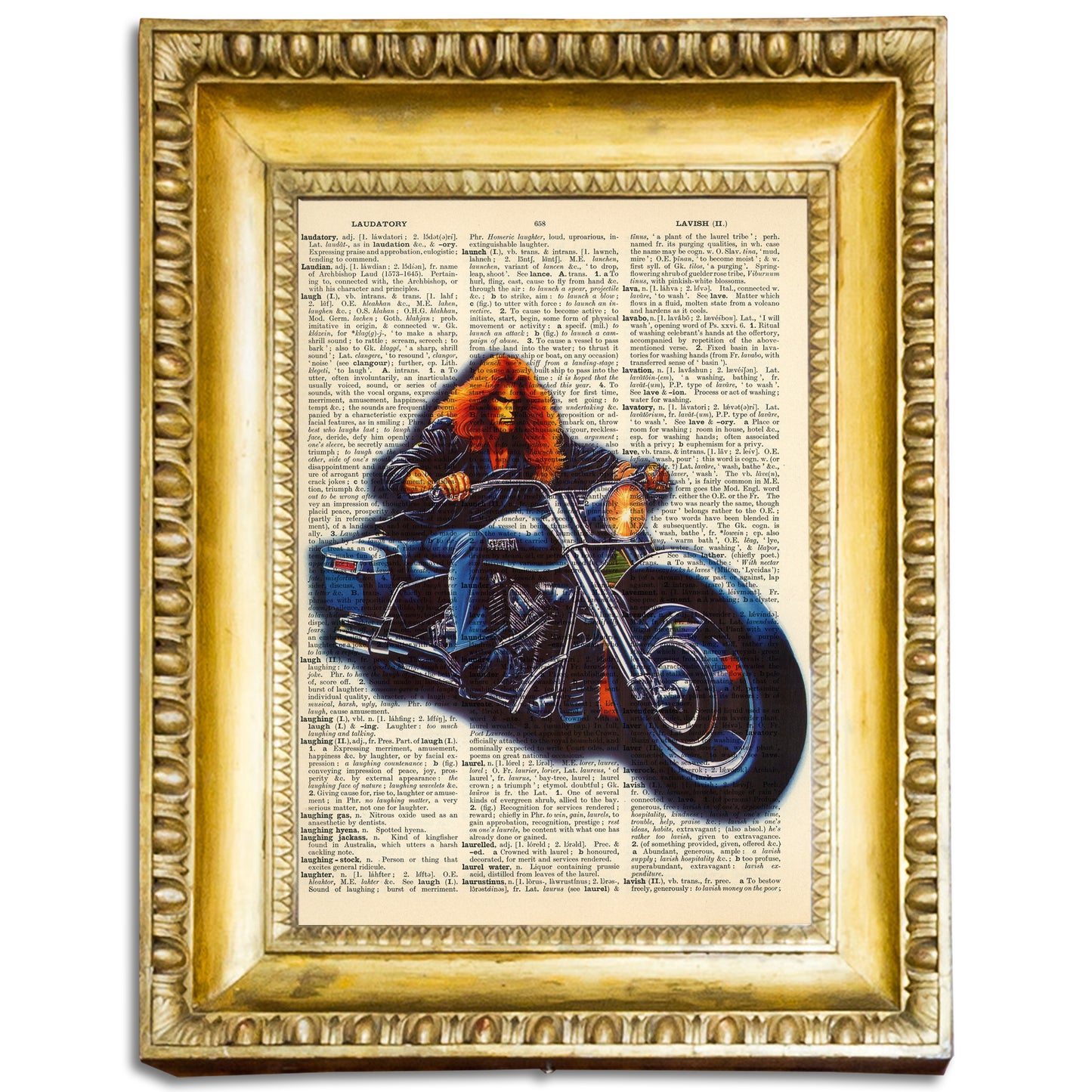 "Born To Be Wild" digital graphic on an upcycled vintage English dictionary page.