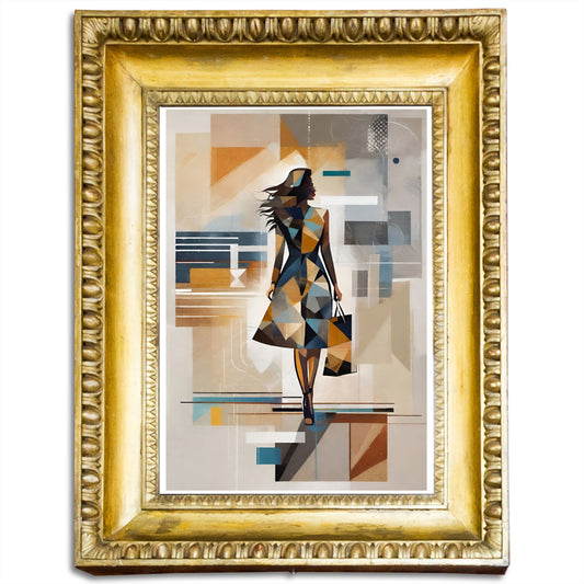 Woman walking in the cityscape digital painting.