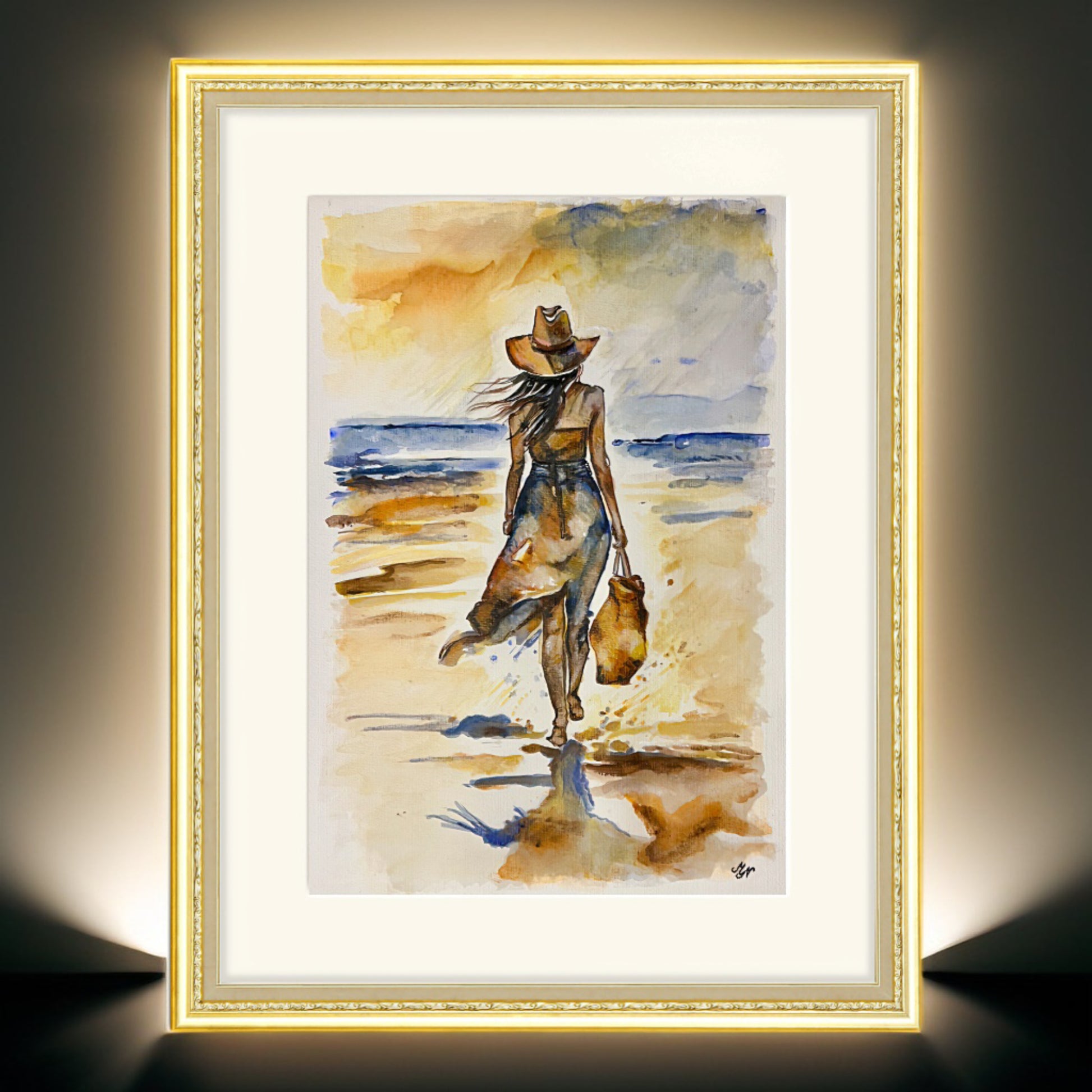 Dusk Delight: Woman Walking on the Beach