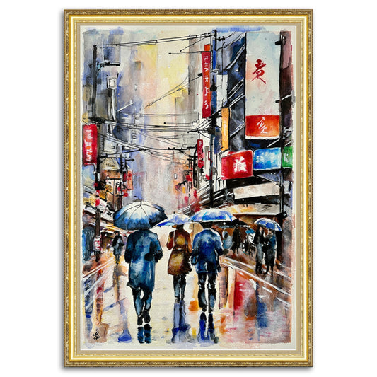 Tokyo Rain Scene - A captivating portrayal of urban life.