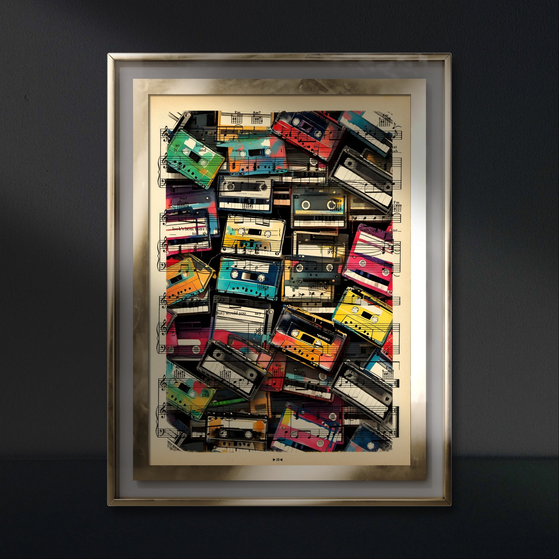 Cassette tapes and synthesizers in artwork