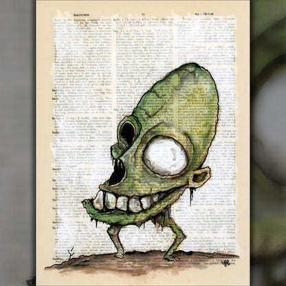 "Vintage art: Guacamole Monster created on upcycled dictionary page."