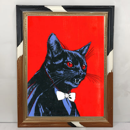 Rockula – Unique Gothic Cat Art | Handmade Monoprint for Horror Lovers