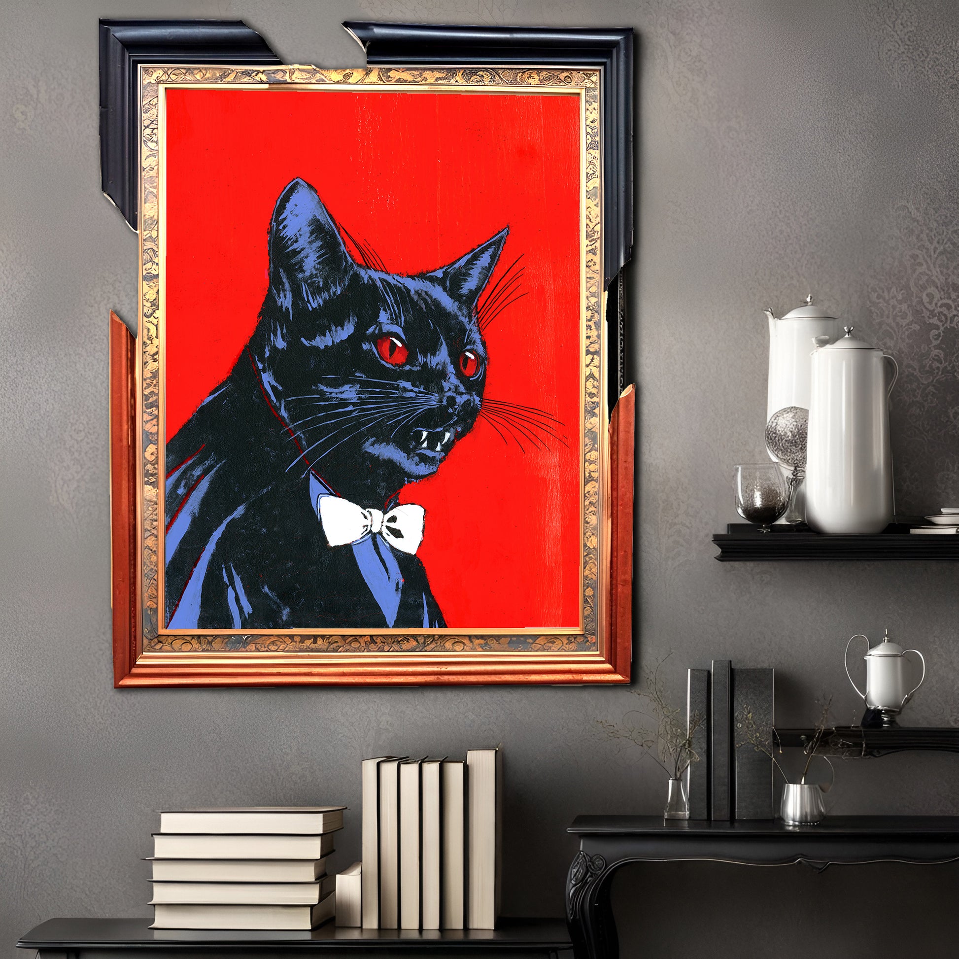 Rockula – Dracula-Inspired Black Cat Art | Spooky and Fun Halloween Decor