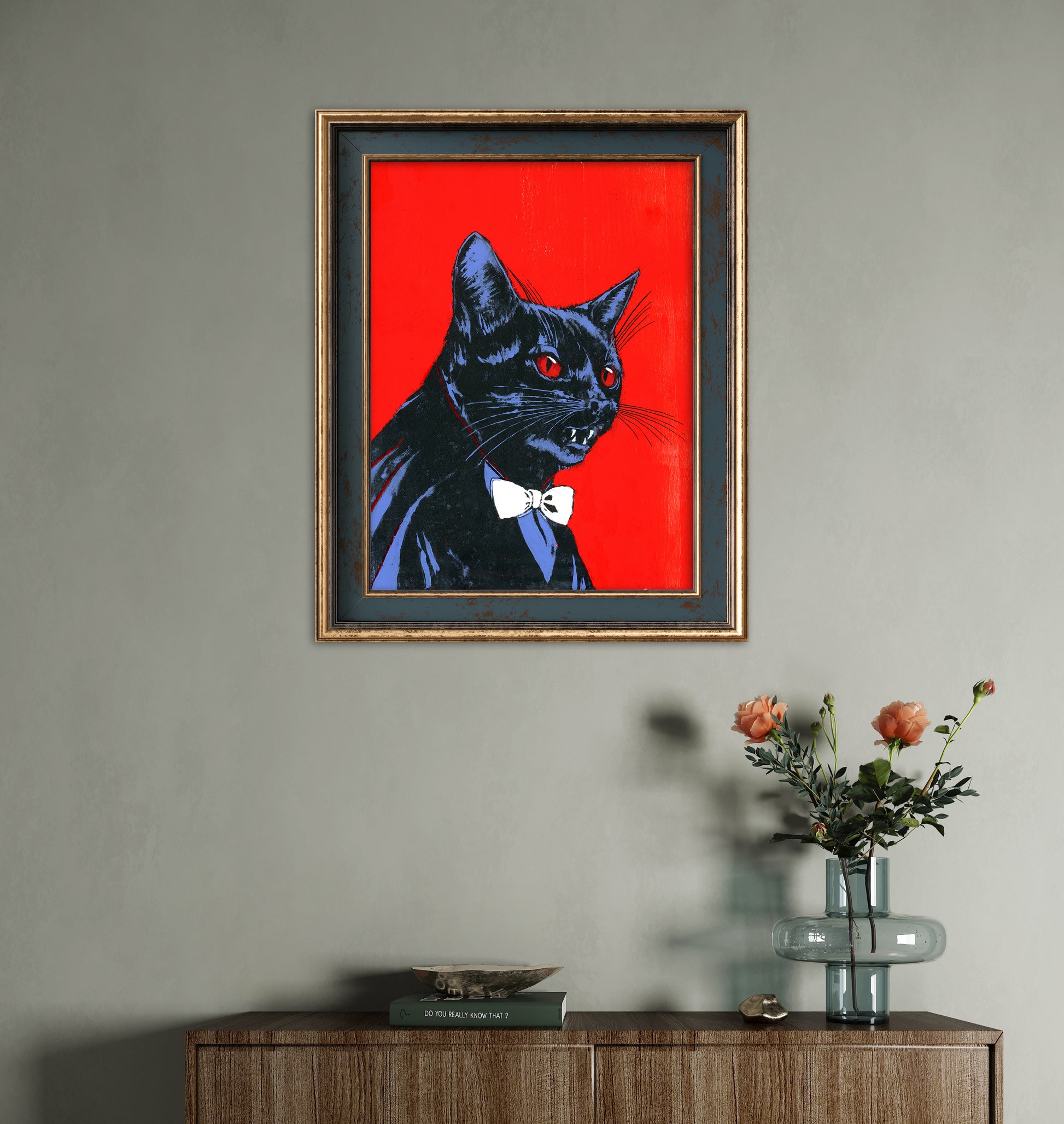 Rockula – Handmade Vampire Cat Print | Creepy Gothic Art for Home Decor