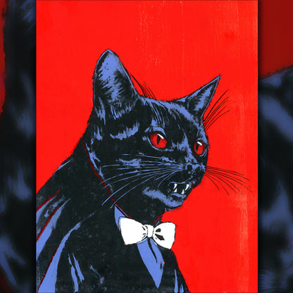 Rockula – Black Cat Vampire Artwork | Gothic Pet Portrait for Home Decor