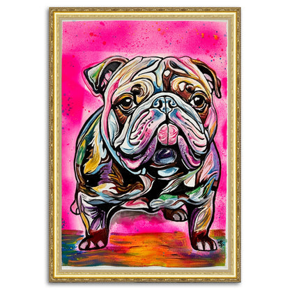 Neon pop art portrait of a dog in vibrant acrylic and spray paint by Misty Lady.