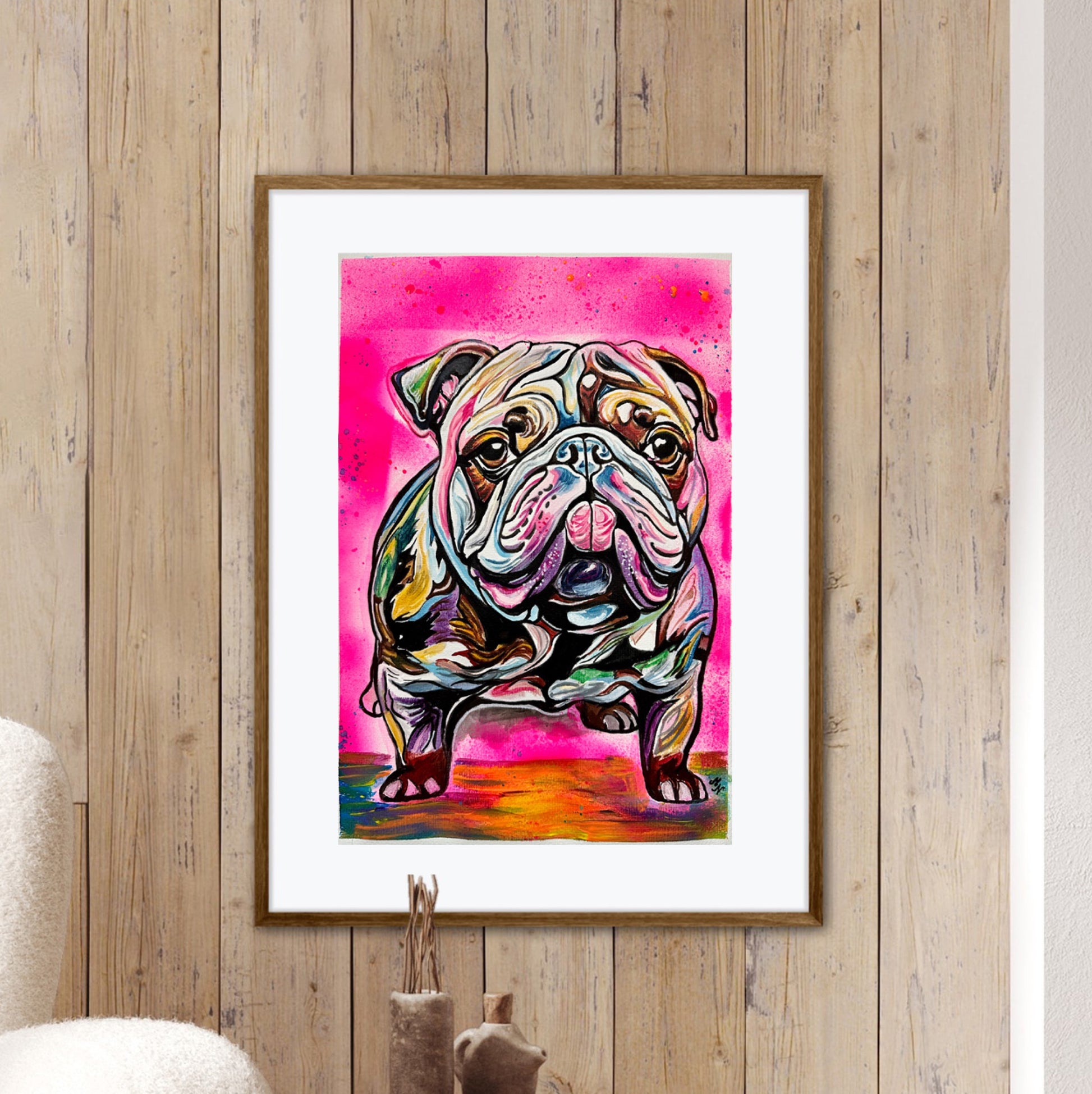 Colorful and energetic pop art portrait of a dog by Misty Lady.