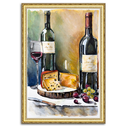 Cheese and Wine still life painting