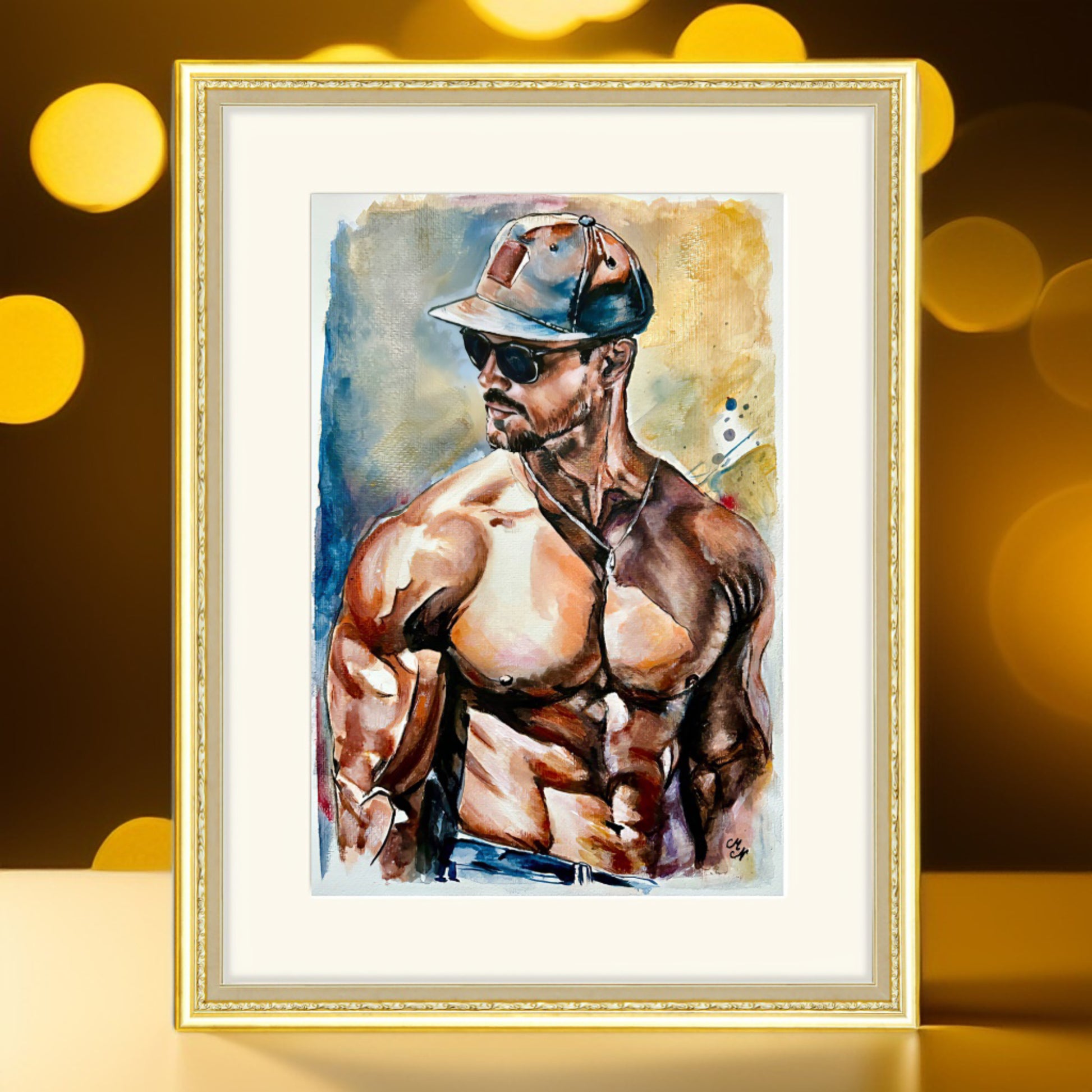 Painting of a man with well-defined muscles