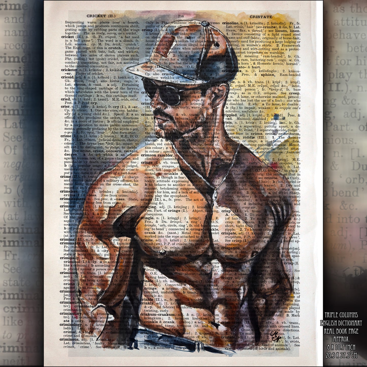 Digital art "Muscled Body" by Malgorzata Nierobisz, featuring a strong, muscled figure on a vintage dictionary page.