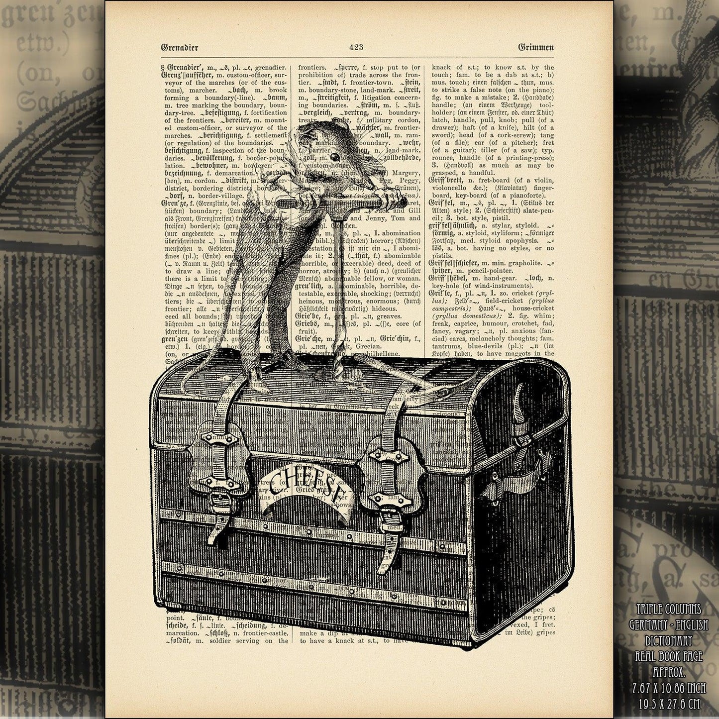 Mouse Treasure - Literary Poster Gift, Victorian Dictionary Art Poster with Funny Animal Characters - ArtCursor