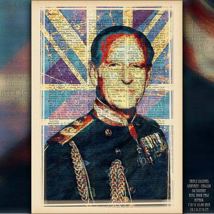 Prince Philip Duke of Edinburgh Art Poster on Vintage Dictionary Page - ArtCursor