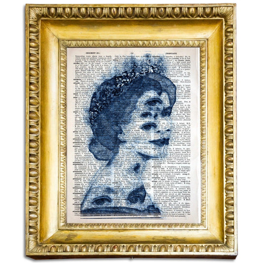 Queen Elizabeth II The Eyes Of Queen Art on Vintage Dictionary Page - ArtCursor