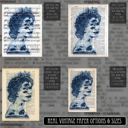 Queen Elizabeth II The Eyes Of Queen Art on Vintage Dictionary Page - ArtCursor