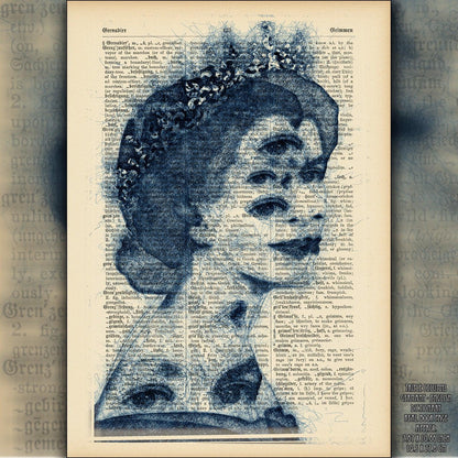 Queen Elizabeth II The Eyes Of Queen Art on Vintage Dictionary Page - ArtCursor