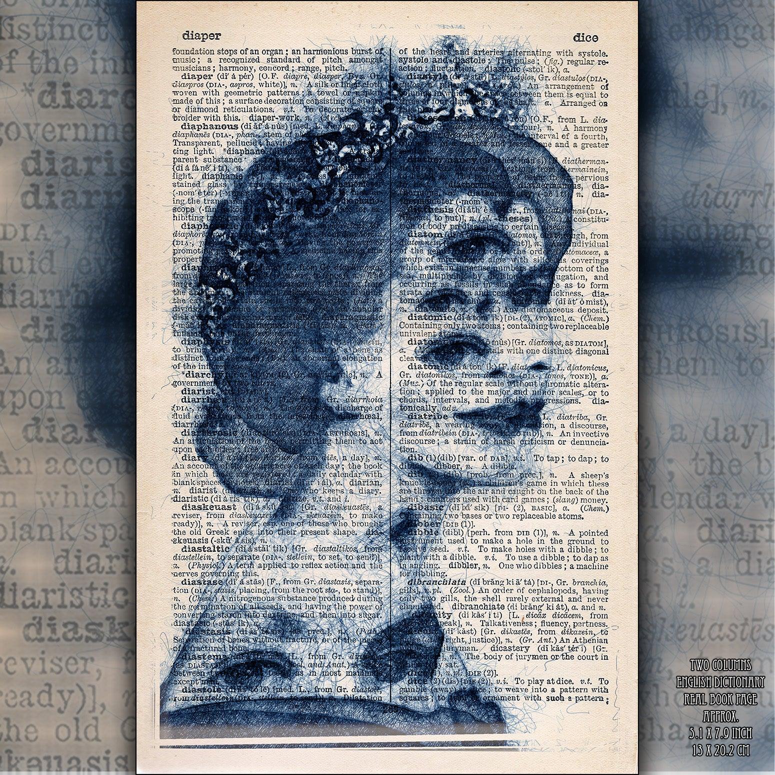 Queen Elizabeth II The Eyes Of Queen Art on Vintage Dictionary Page - ArtCursor