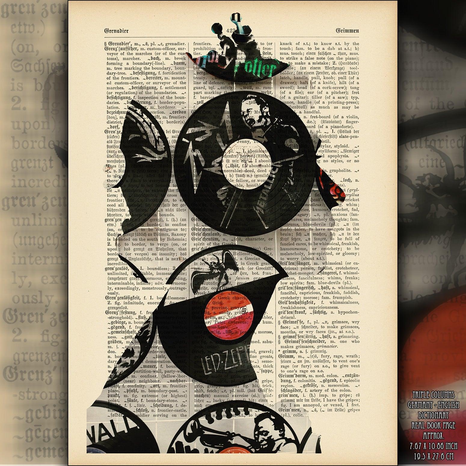 Queen Elizabeth II Vinyl Records Art Poster on Vintage Dictionary Page - ArtCursor