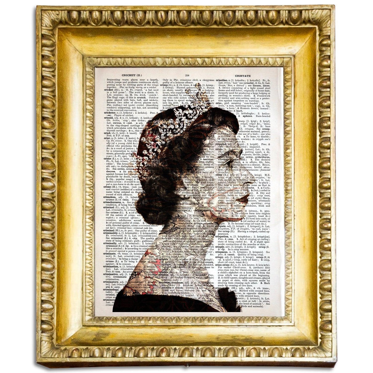 Queen Elizabeth II Flowers Pattern 3 Art on Vintage Dictionary Page - ArtCursor