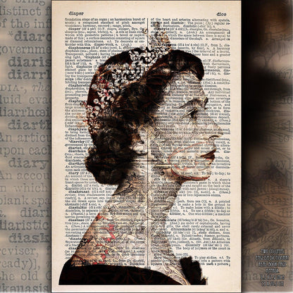 Queen Elizabeth II Flowers Pattern 3 Art on Vintage Dictionary Page - ArtCursor