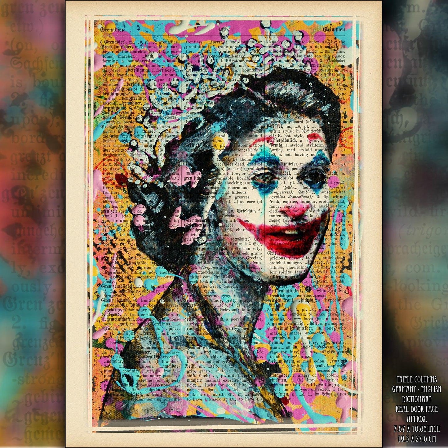 Queen Elizabeth II Like a Joker Art Poster on Vintage Dictionary Page - ArtCursor