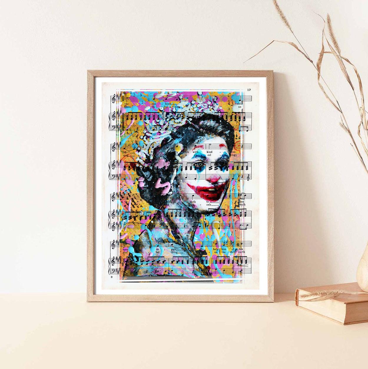 Queen Elizabeth II Like a Joker Art Poster on Vintage Dictionary Page - ArtCursor