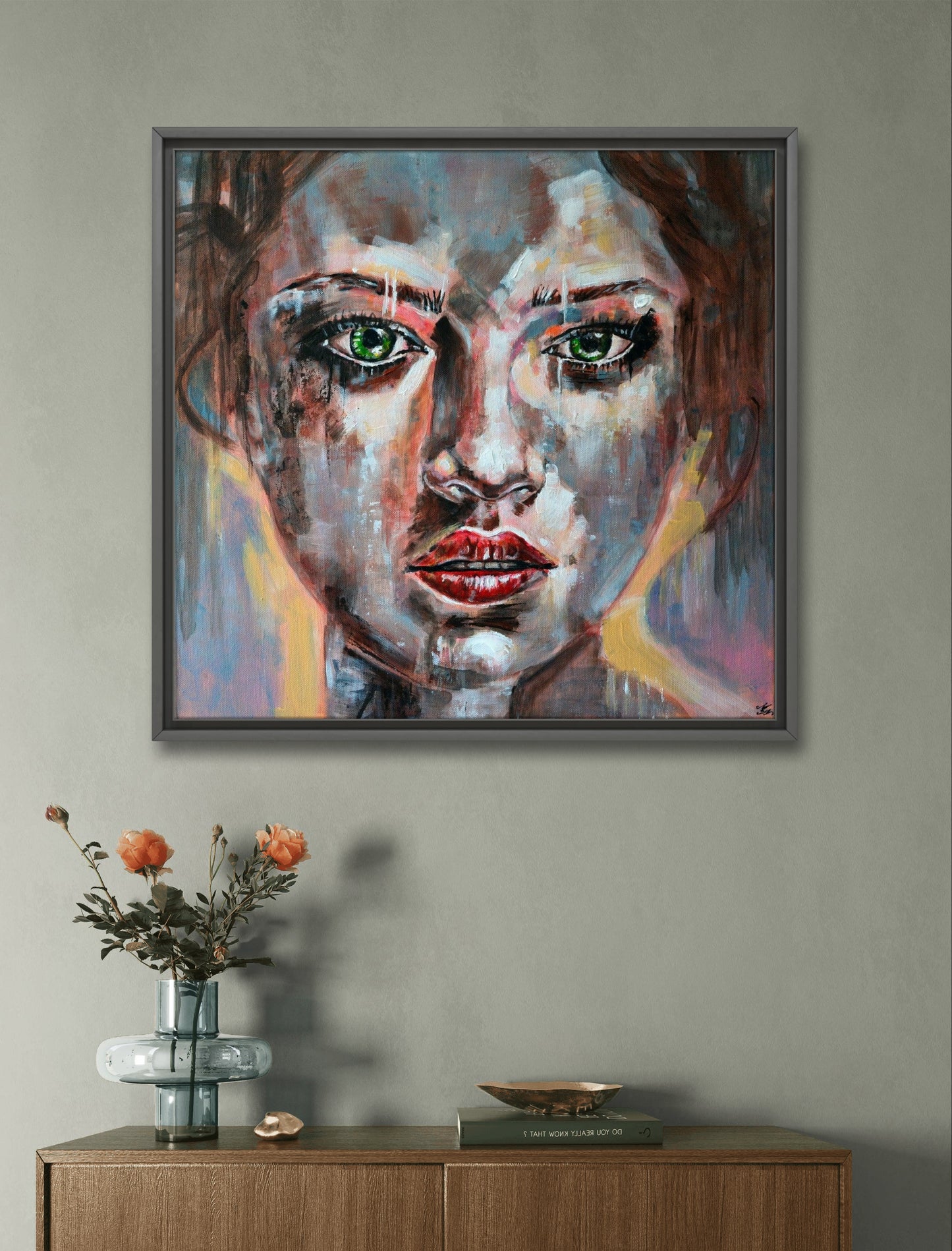 Colorful and emotional woman portrait painting on canvas, 'Shining,' by Misty Lady.