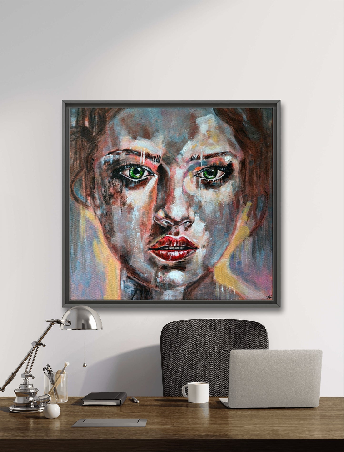 Modern abstract canvas art 'Shining' with dynamic colors and brush strokes, by Misty Lady.