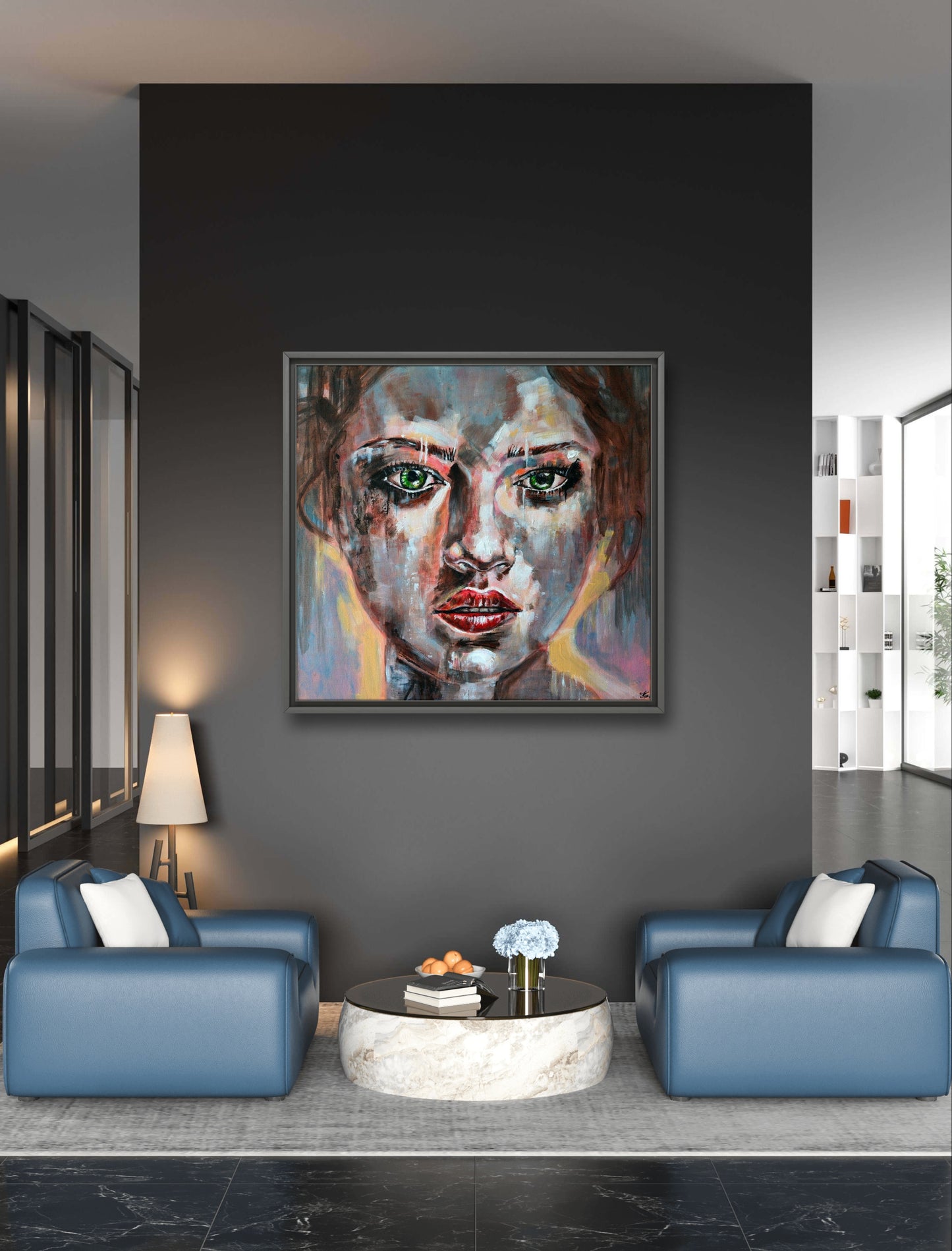 Decorative abstract woman portrait titled 'Shining,' perfect for modern home decor by Misty Lady.