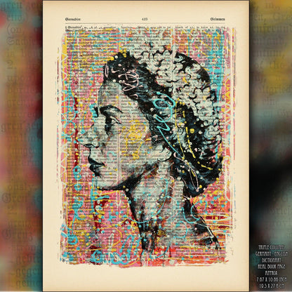 The Queen Art Poster on Vintage Dictionary Page - ArtCursor