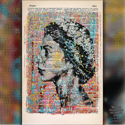 The Queen Art Poster on Vintage Dictionary Page - ArtCursor