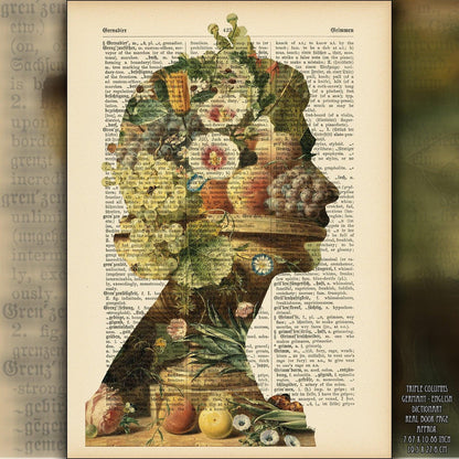Queen Elizabeth II Flowers & Fruits Art on Vintage Dictionary Page - ArtCursor