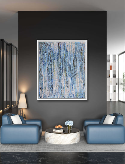 Modern, multi-layered abstract painting on canvas, featuring dynamic and emotional brush strokes, titled "Tropical Ocean."