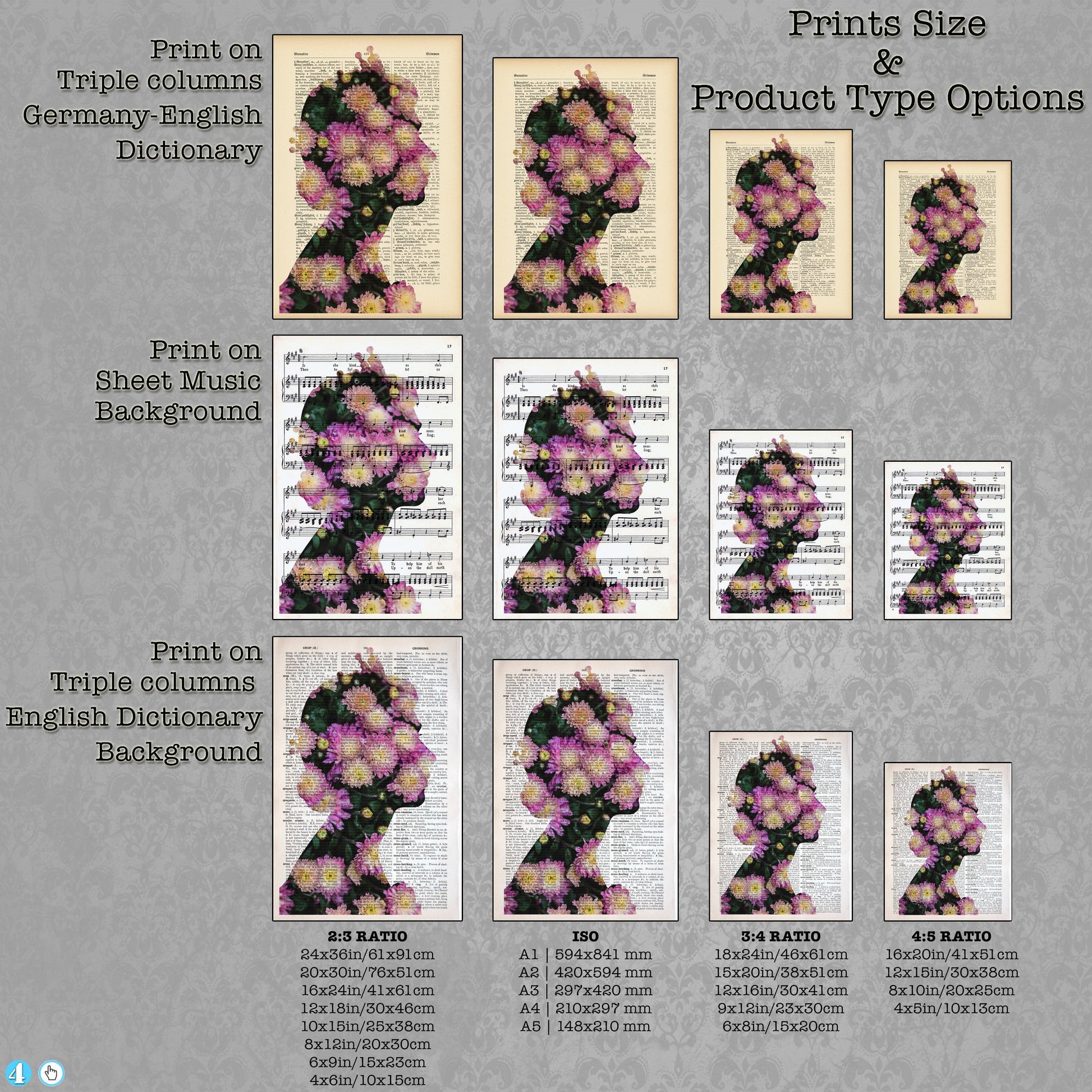 Queen Elizabeth II Flowers 3 Art Poster on Vintage Dictionary Page - ArtCursor