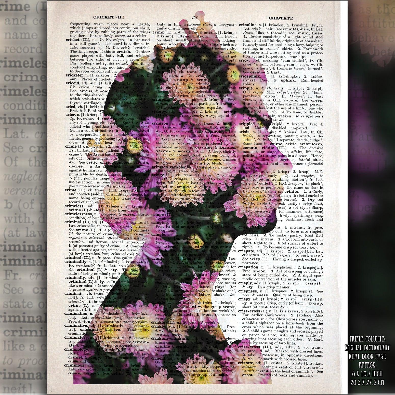 Queen Elizabeth II Flowers 3 Art Poster on Vintage Dictionary Page - ArtCursor