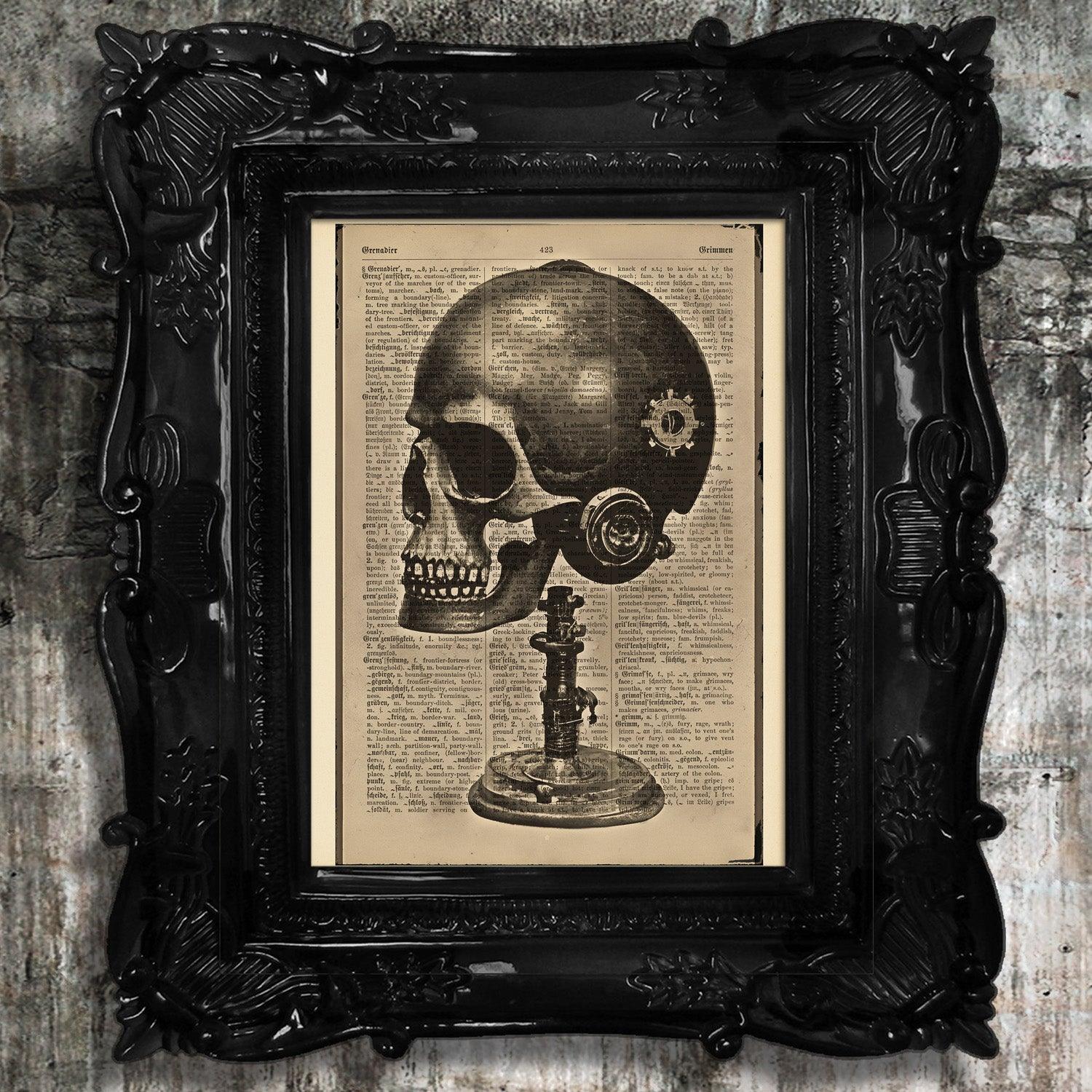 Skull Marvels - Victorian Gothic Art on Vintage Dictionary Page - ArtCursor