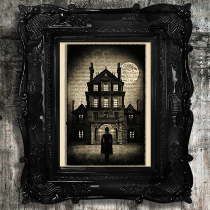 Mysterious Mansion - Victorian Gothic Art on Vintage Dictionary Page - ArtCursor